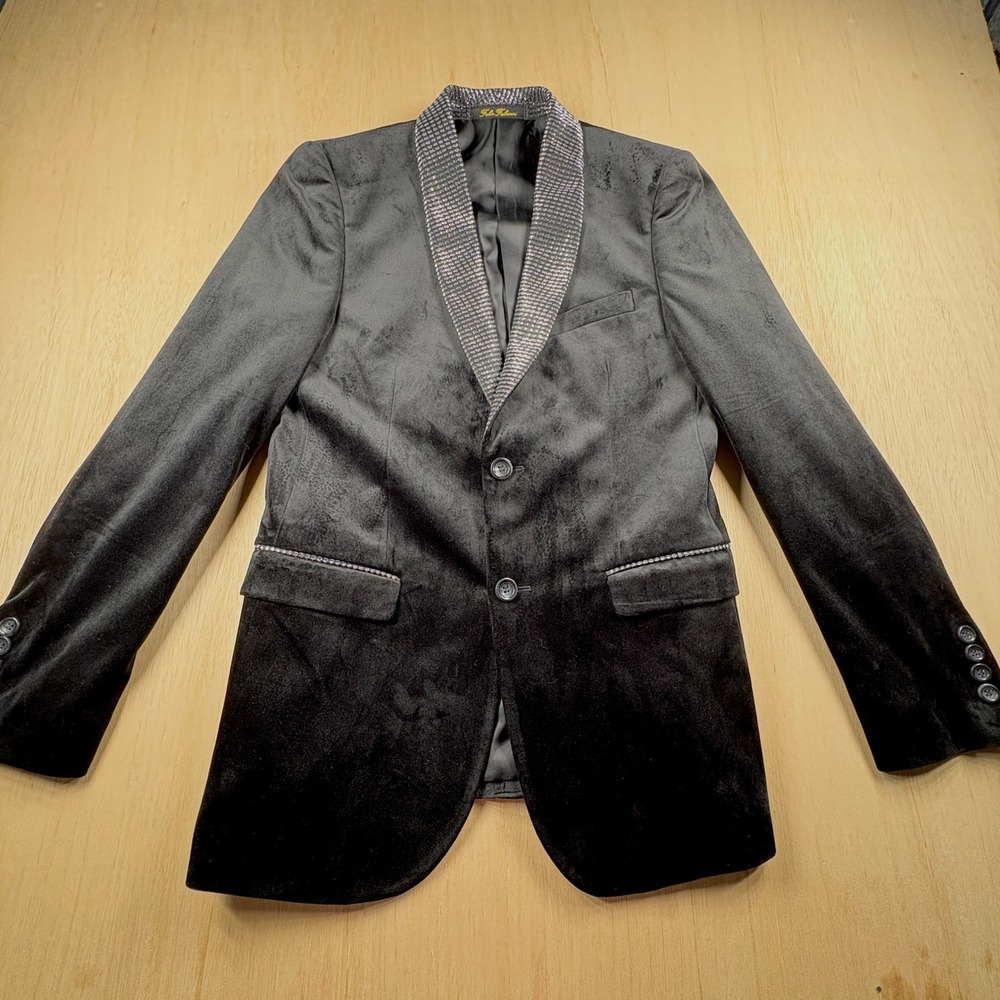 Fabio Fabrini Mens Medium Black Velvet Blazer Shawl Lapel Dinner Jacket Bow Tie